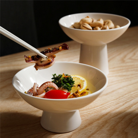 Ceramic fruit plate palace dish bowl simple tall bowl  202200608