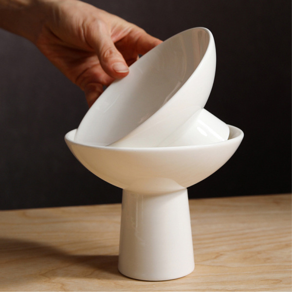 Ceramic fruit plate palace dish bowl simple tall bowl  202200608