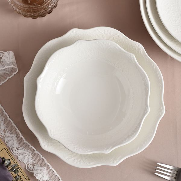 Embossed Western steak plate round deep plate household  3598