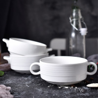 Pure white ceramic bowl set with two ears MU0058