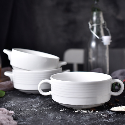 Pure white ceramic bowl set with two ears MU0058