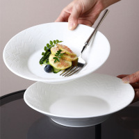 Pure white ceramic pasta bowl Soup bowl with wavy lines 20221014