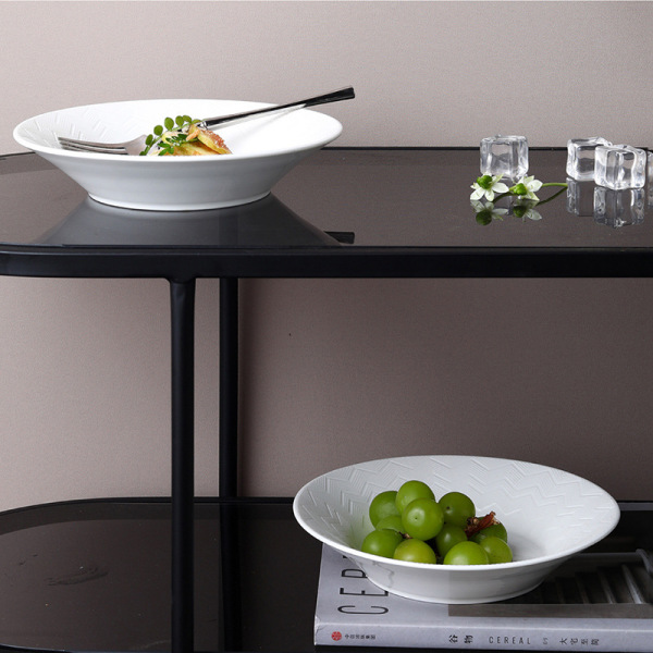 Pure white ceramic pasta bowl Soup bowl with wavy lines 20221014