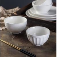 Striped pure white round ceramic rice bowl  MU0239