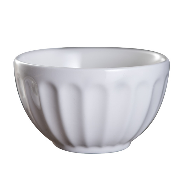 Striped pure white round ceramic rice bowl  MU0239