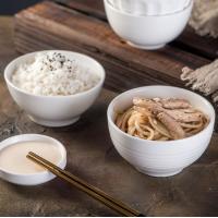 Striped pure white round ceramic rice bowl  MU0239