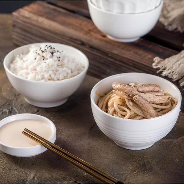 Striped pure white round ceramic rice bowl  MU0239