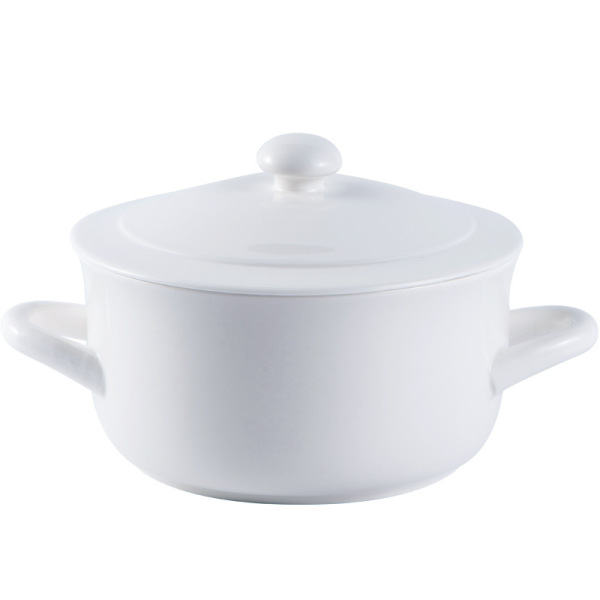 Ceramic bowl with cover double ears glazed soup bowl BA3203