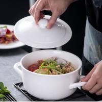 Ceramic bowl with cover double ears glazed soup bowl BA3203