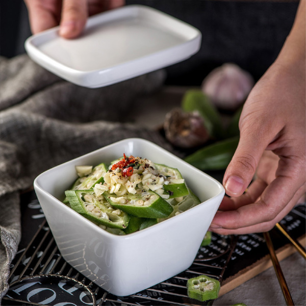 Creative white ceramic square dish MU0042