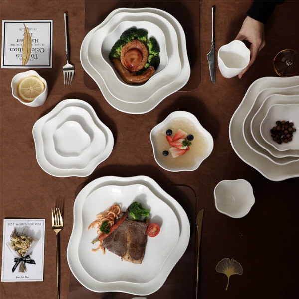 Simple white ceramic irregular soup plate 20221218