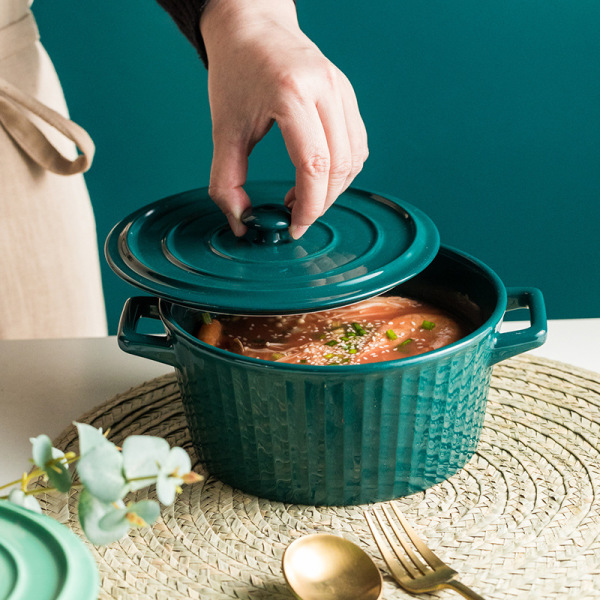 High temperature glazed ceramic bowl with two ears 2020