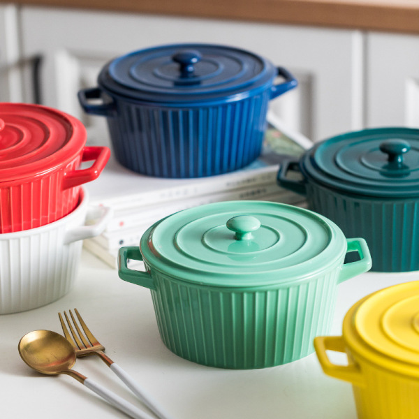 High temperature glazed ceramic bowl with two ears 2020