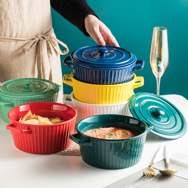 High temperature glazed ceramic bowl with two ears 2020