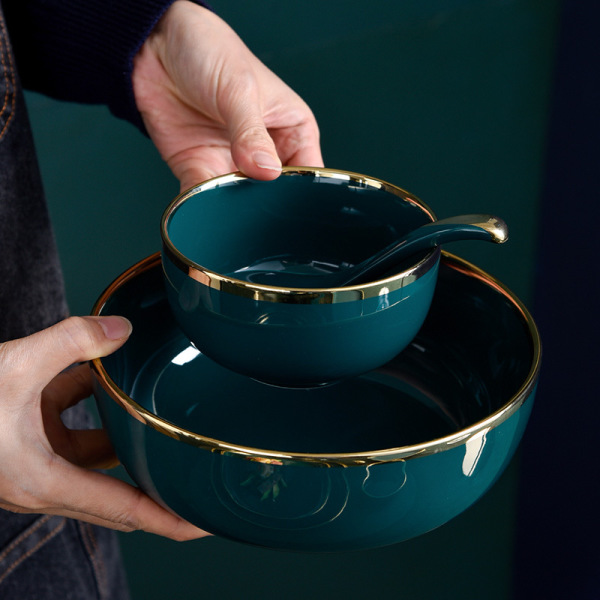 Dark green golden rim ceramic tableware 2020