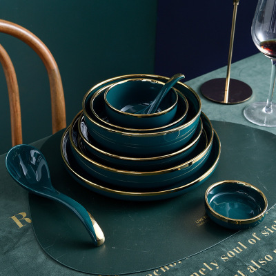 Dark green golden rim ceramic tableware 2020