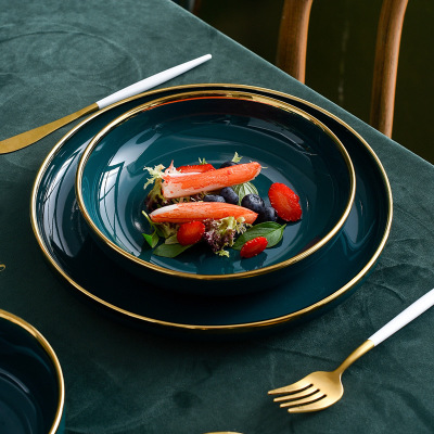 Dark green golden rim ceramic tableware 2020